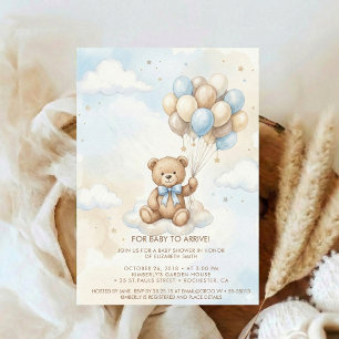 Teddy Bear Baby Shower with Brown Sage Balloons Invitation