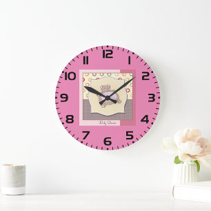 Teddy Bear Baby Shower with Retro Circles Large Clock