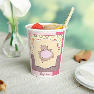 Teddy Bear Baby Shower with Retro Circles  Paper Cups