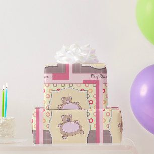 Teddy Bear Baby Shower with Retro Circles  Wrapping Paper