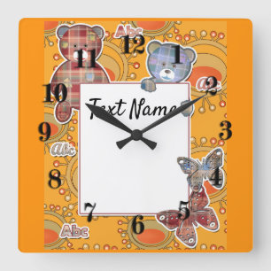 Teddy bear, baby square wall clock