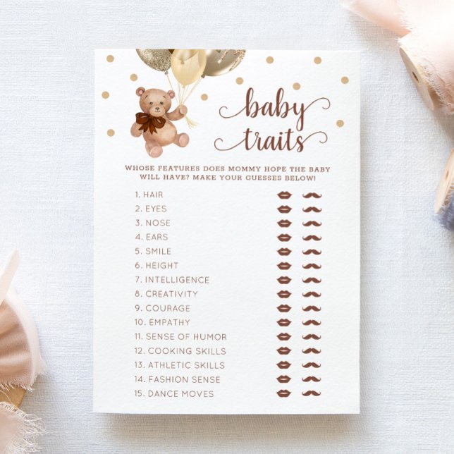 Teddy Bear Baby Traits Game Baby Shower Card (Creator Uploaded)