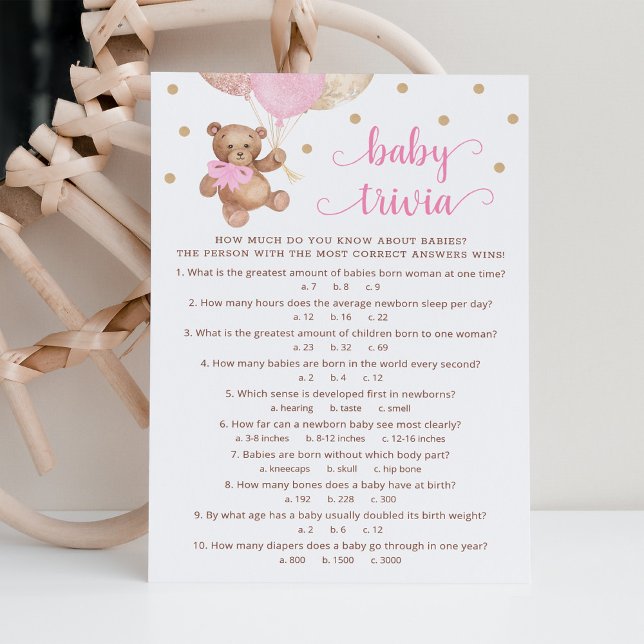 Teddy Bear Baby Trivia Baby Shower Game Card (Creator Uploaded)