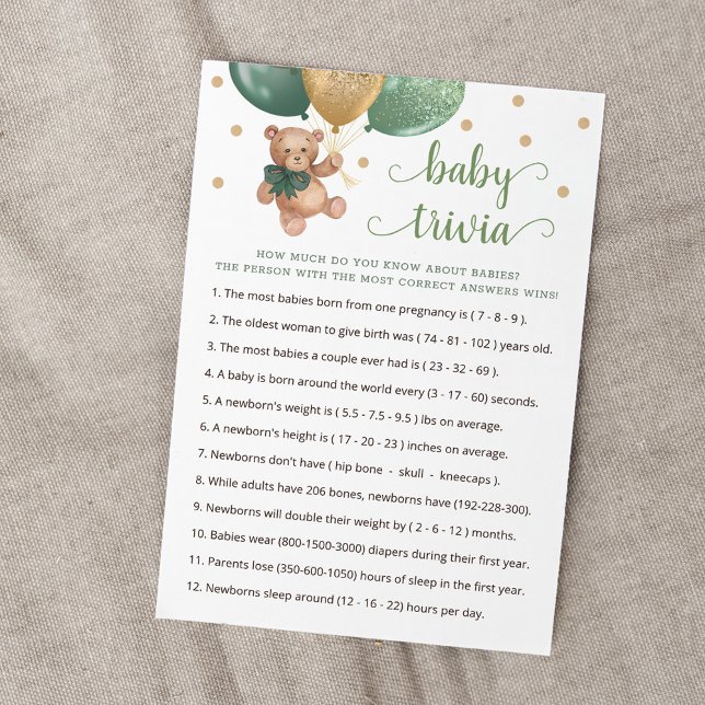 Teddy Bear Baby Trivia Baby Shower Game Card (Creator Uploaded)