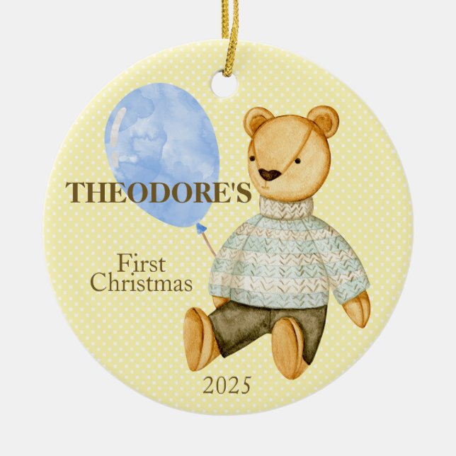 Teddy Bear Baby's First  Ceramic Tree Decoration (Front)