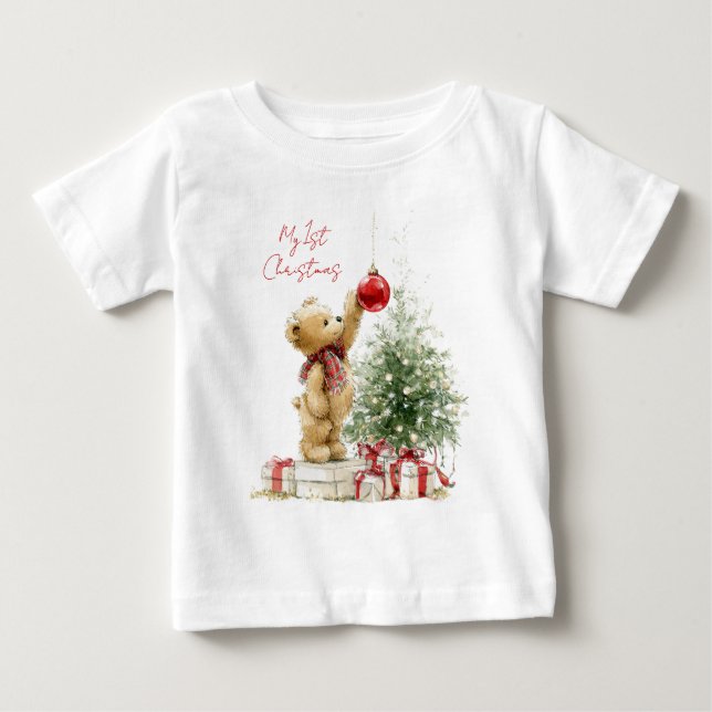 Teddy Bear Baby's First Christmas  Baby T-Shirt (Front)