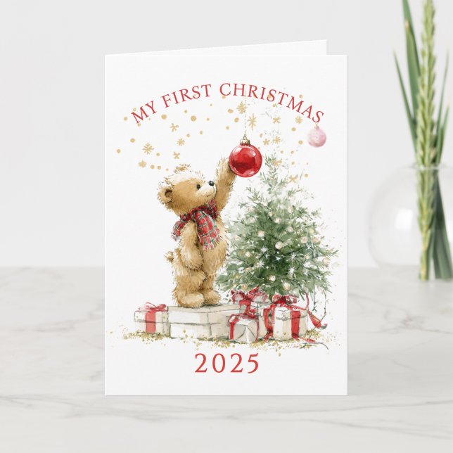 Teddy Bear Baby's First Christmas  Card (Front)