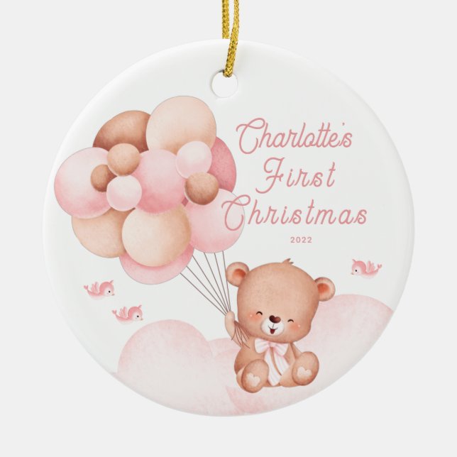 Teddy Bear Baby's First Christmas  Ceramic Ornamen Tree Decoration (Front)