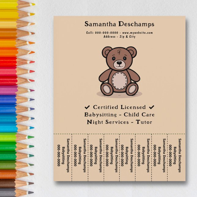 Teddy Bear - Babysitter Tear Off Strips Flyer (Teddy Bear - Babysitter Tear Off Strips Flyer)