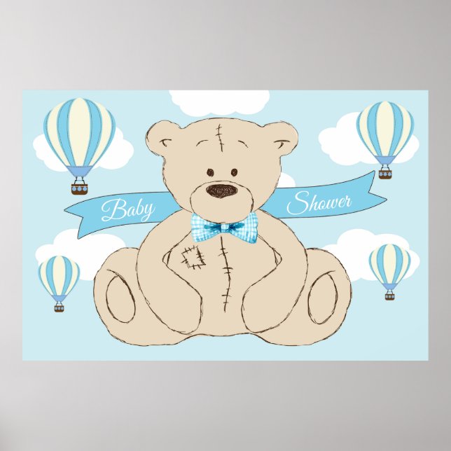 Teddy Bear Backdrop, It's a Boy, Baby shower Poster (Front)