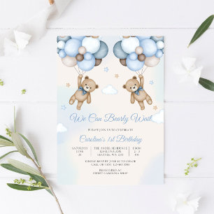 Teddy Bear Balloon 1st Birthday Invitation