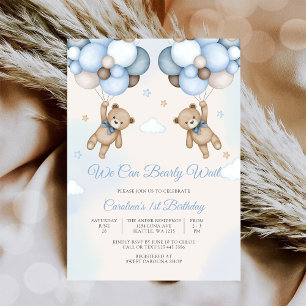Teddy Bear Balloon 1st Birthday Invitation