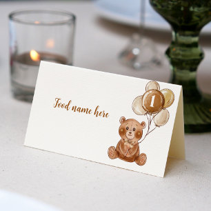 Teddy Bear Balloon 1st Birthday Tent Place Card