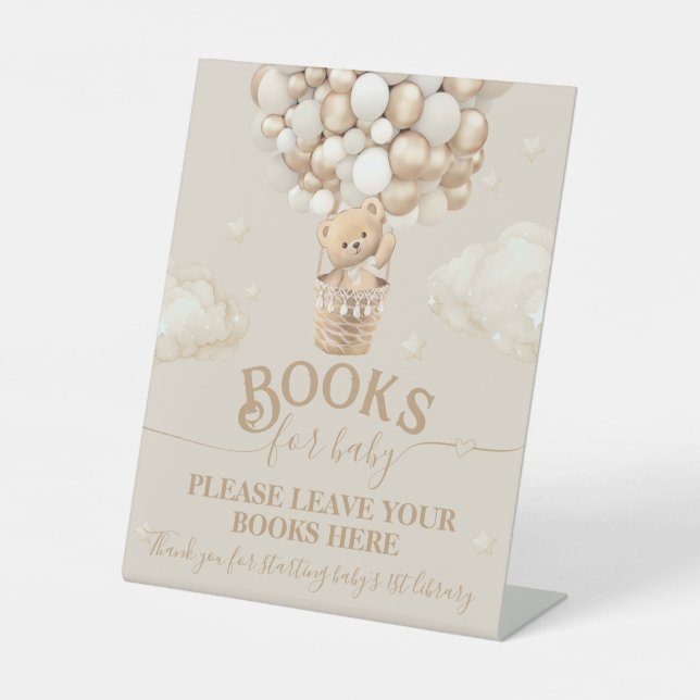 Teddy Bear Balloon Baby Shower books Pedestal Sign (Front)