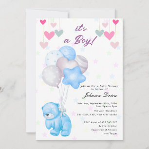teddy bear balloon baby shower invitation