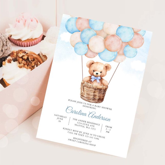 Teddy Bear Balloon Baby Shower Invitation (Creator Uploaded)