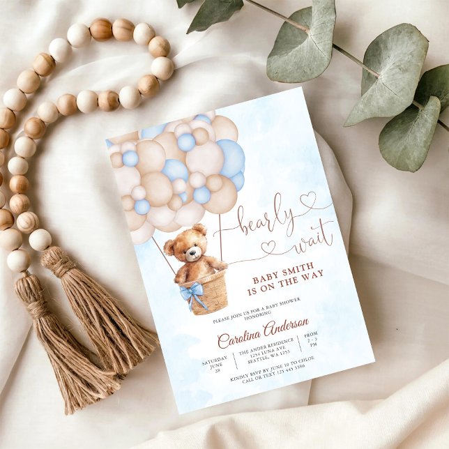 Teddy Bear Balloon Baby Shower Invitation (Creator Uploaded)