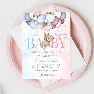 Teddy Bear Balloon Baby Shower Invitation