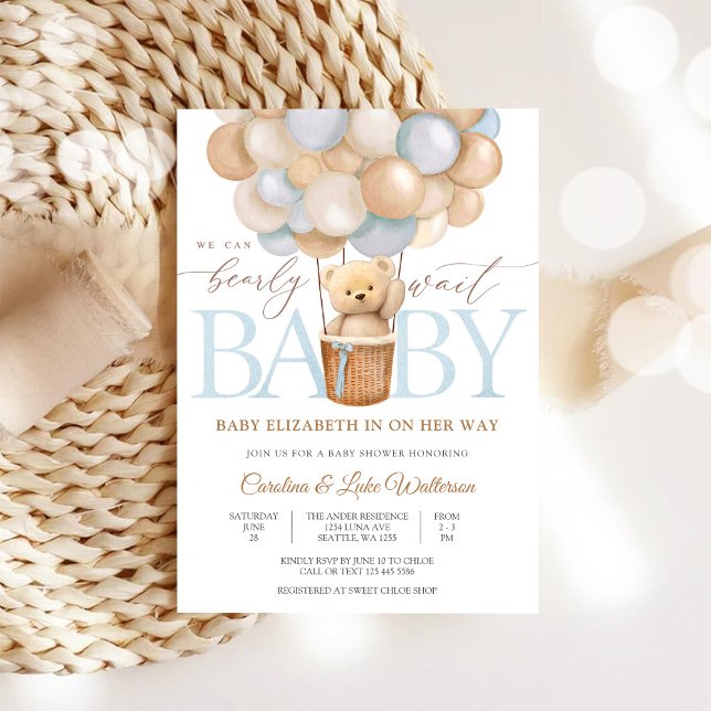 Teddy Bear Balloon Baby Shower Invitation (Creator Uploaded)