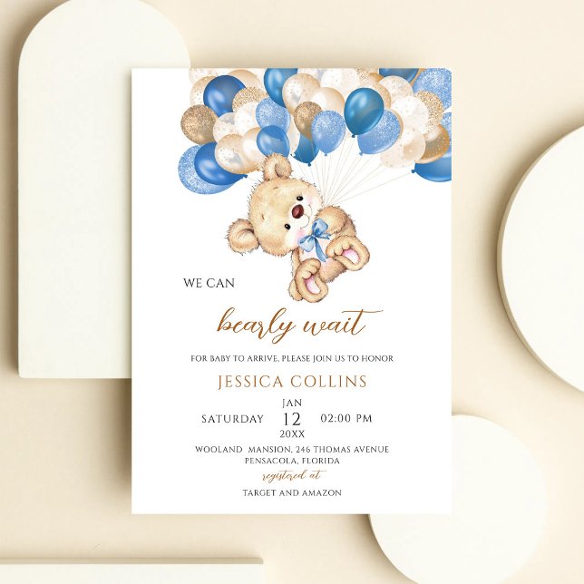 Teddy Bear Balloon Baby Shower Invitation (Creator Uploaded)