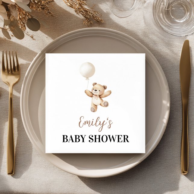 Teddy Bear Balloon Baby Shower Napkins (Creator Uploaded)