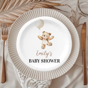 Teddy Bear Balloon Baby Shower Paper Plates