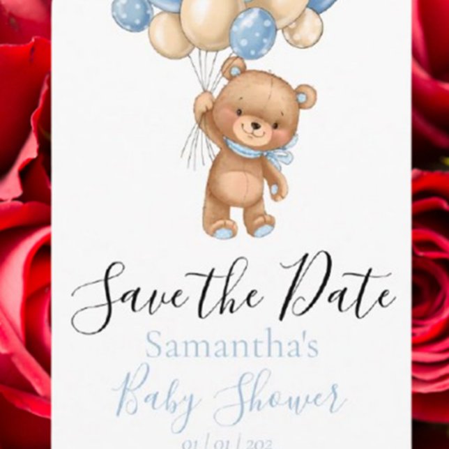 Teddy Bear Balloon Baby Shower Save the Date Postc Postcard (Celebrate your baby shower with a charming teddy bear balloon save the date postcard.)