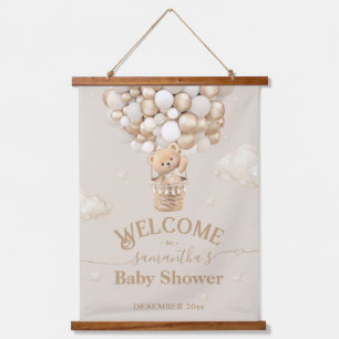 Teddy Bear Balloon Bearly Wait Baby Shower welcome Hanging Tapestry