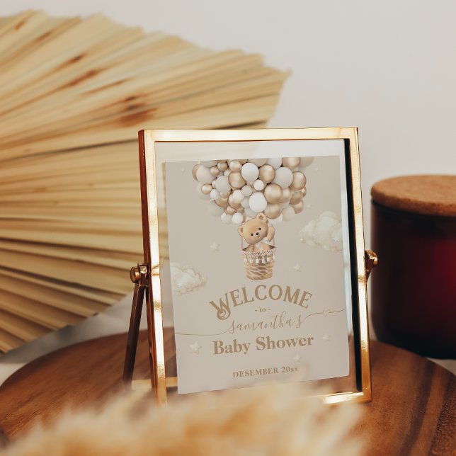 Teddy Bear Balloon Bearly Wait Baby Shower welcome Poster (Creator Uploaded)