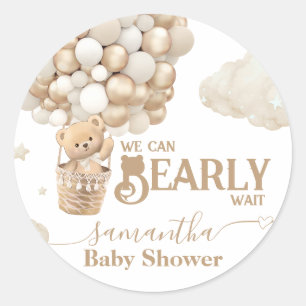 Teddy Bear Balloon Bearly Wait neutral Baby Shower Classic Round Sticker