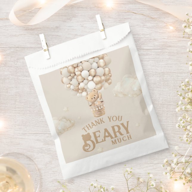 Teddy Bear Balloon Bearly Wait neutral Baby Shower Favour Bags (Clipped)