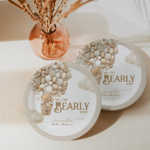 Teddy Bear Balloon Bearly Wait neutral Baby Shower Paper Plate