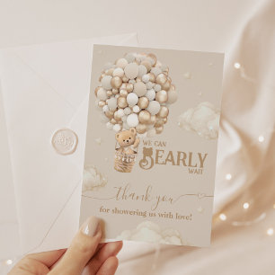 Teddy Bear Balloon Bearly Wait neutral Baby Shower Thank You Card