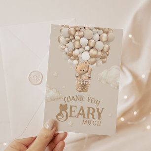 Teddy Bear Balloon Bearly Wait neutral Baby Shower Thank You Card