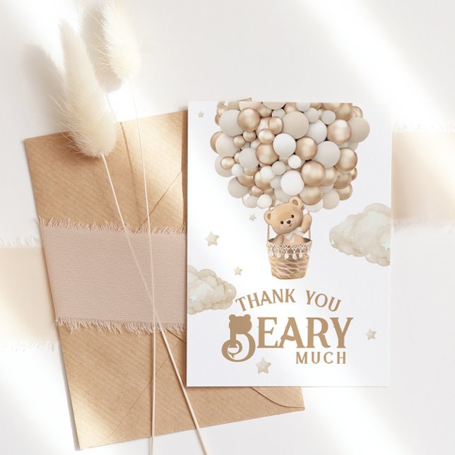 Teddy Bear Balloon Bearly Wait neutral Baby Shower Thank You Card (Creator Uploaded)