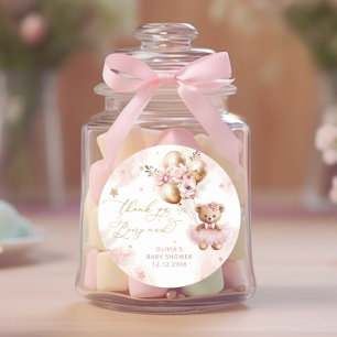 Teddy Bear Balloon Bearly Wait Pink Baby Shower Classic Round Sticker