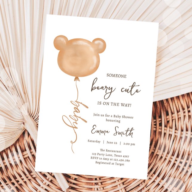 Teddy Bear Balloon Beary Cute Boho Baby Shower Invitation (Creator Uploaded)
