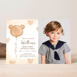 Teddy Bear Balloon Beary First Birthday Party Invitation
