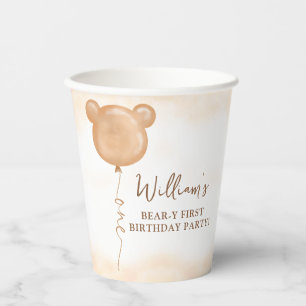 Teddy Bear Balloon Beary First Birthday Party Paper Cups