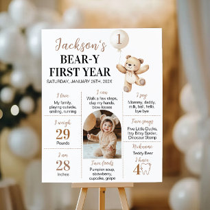 Teddy Bear Balloon Beary First Year Milestone Poster