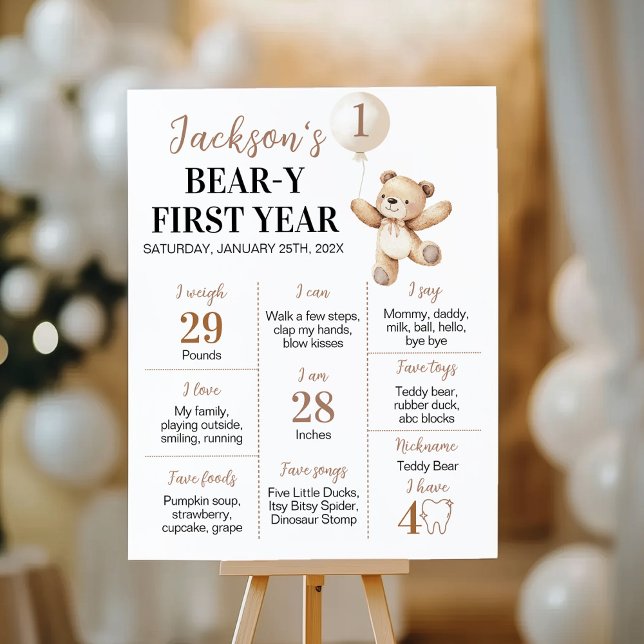 Teddy Bear Balloon Beary First Year Milestone Sign (Creator Uploaded)