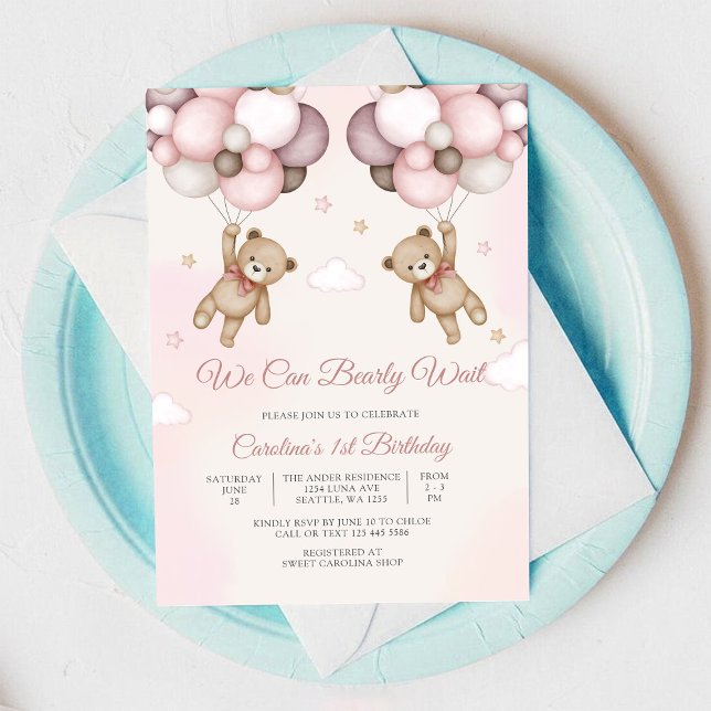 Teddy Bear Balloon Birthday Invitation (Creator Uploaded)