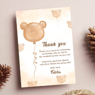 Teddy Bear Balloon Birthday Thank You Card