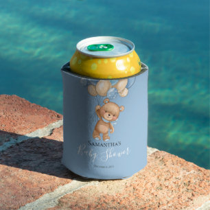 Teddy Bear Balloon Blue Can Cooler