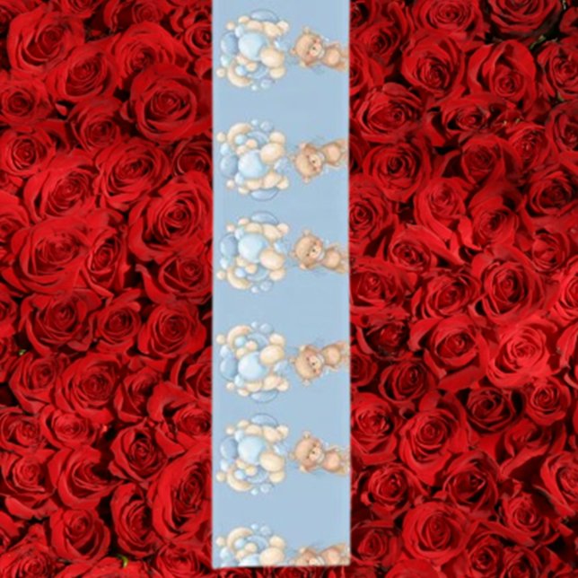 Teddy Bear Balloon Blue   Short Table Runner (Add warmth and charm to any space with our Teddy Bear Balloon Blue Short Table Runner.)