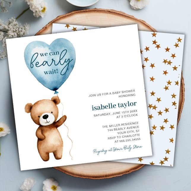 Teddy Bear Balloon Boy Baby Shower Invitation (Teddy Bear Balloon Boy Baby Shower Invitation)