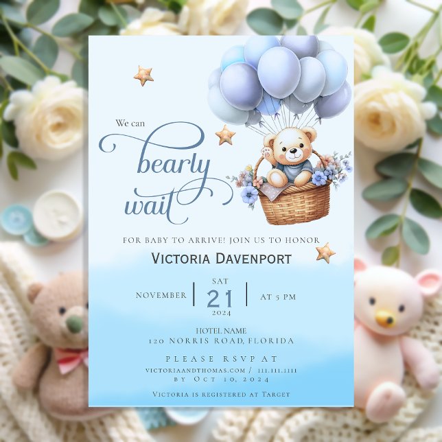 Teddy Bear Balloon Boy Baby Shower Invitation (Creator Uploaded)