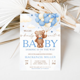 Teddy Bear Balloon Boy Baby Shower Invitation