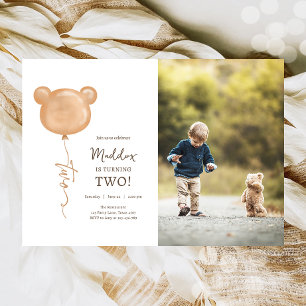 Teddy Bear Balloon Boy Second Birthday Party Invitation