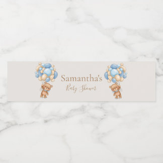 Teddy Bear Balloon Brown baby shower  Water Bottle Label